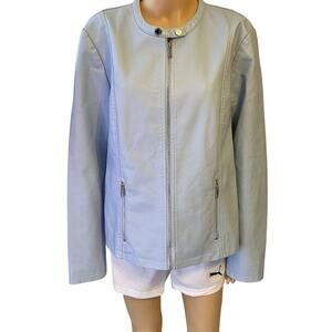 CALVIN KLEIN Women's Faux Leather Blue Moto Full Zip Jacket Size X-Large Pocket